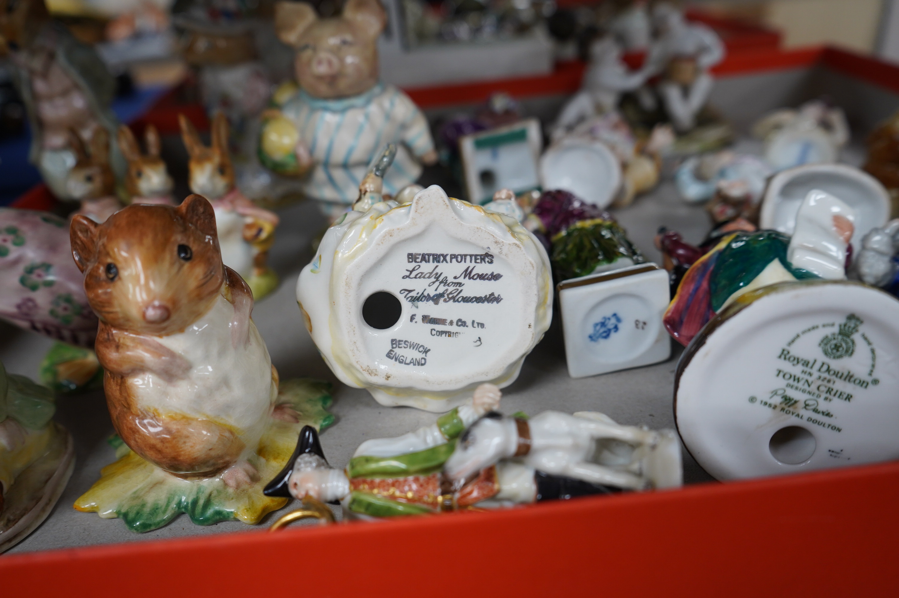 A collection of Beswick Beatrix Potter figures and other porcelain figures, including Meissen, Doulton and Lladro. Condition - mostly good